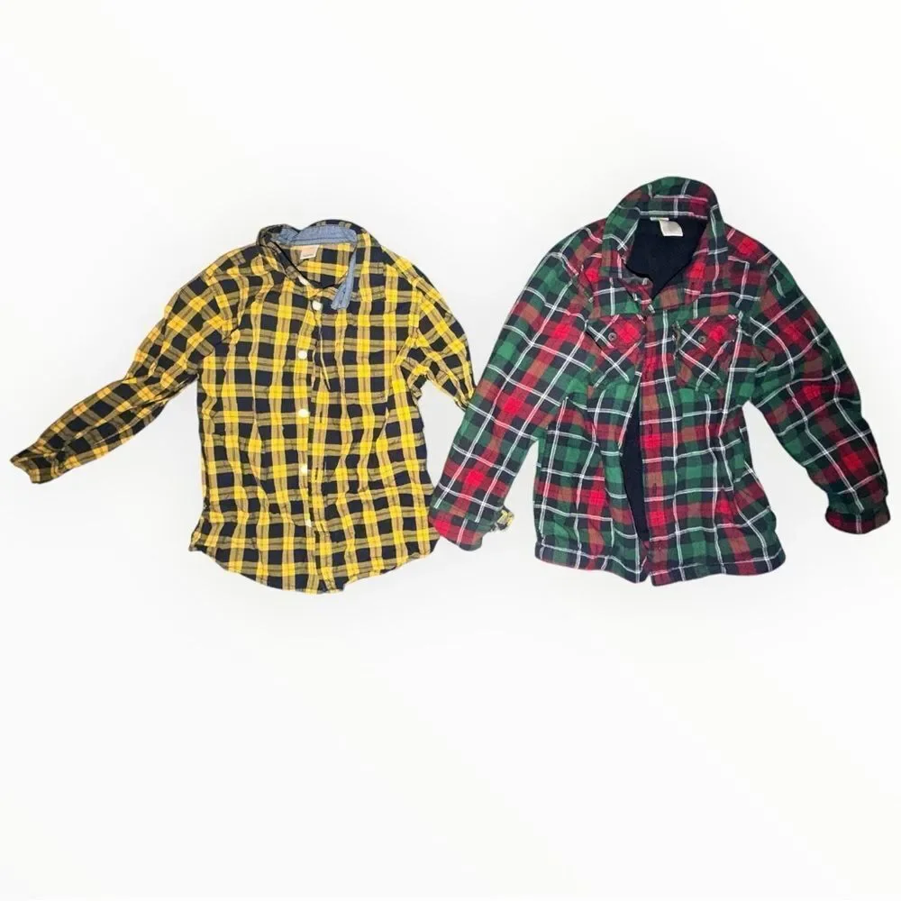 Lot of 6 Boys Plaid Button Down Shirts Small Mixed Brands Gymboree Fleece Lined